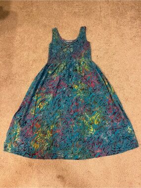 Bali Batiks Hand Painted Resort Wear Lace-Up Smocked Maxi Dress